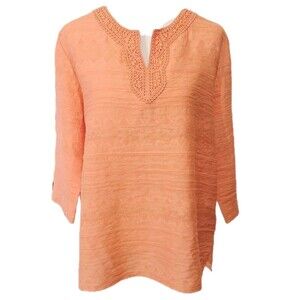 Alfred Dunner Women's Embroidered Orange Textured Top Size 16
